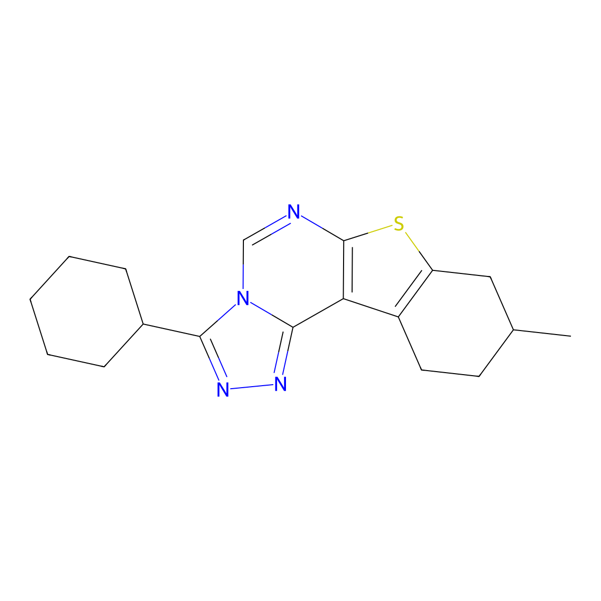 3-Cyclohexyl-9-methyl-8,9,10,11-tetrahydro[1]benzothieno[3,2-e][1,2,4]triazolo[4,3-c]pyrimidine molecular structure, CAS 442571-05-3