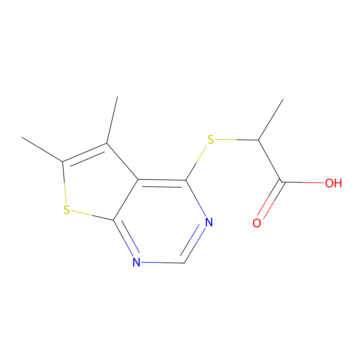 2-(5,6-Dimethylthiopheno[3,2-e]pyrimidin-4-ylthio)propanoic acid molecular structure, CAS 442571-27-9