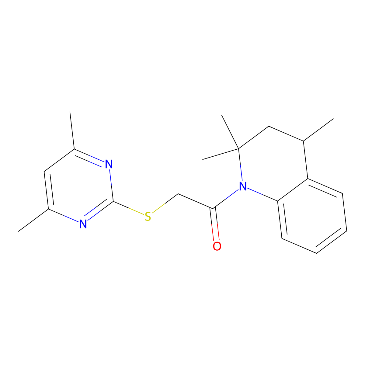2-(4,6-Dimethylpyrimidin-2-yl)sulfanyl-1-(2,2,4-trimethyl-3,4-dihydroquinolin-1-yl)ethanone molecular structure, CAS 442571-79-1