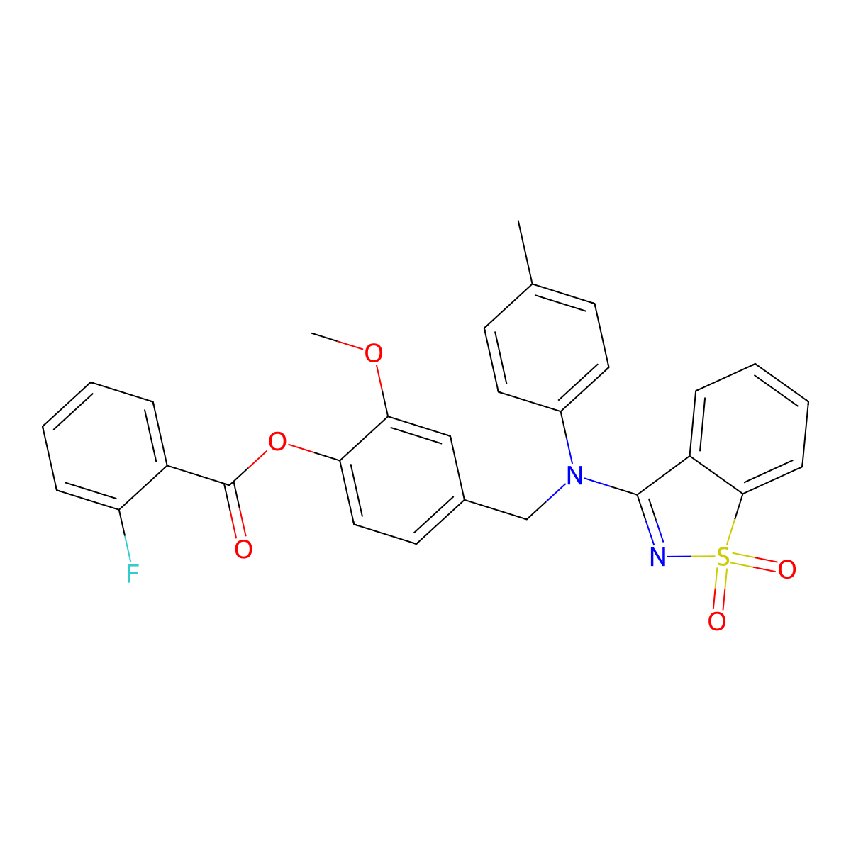 4-[[(1,1-Dioxido-1,2-benzisothiazol-3-yl)(4-methylphenyl)amino]methyl]-2-methoxyphenyl 2-fluorobenzoate molecular structure, CAS 442572-00-1
