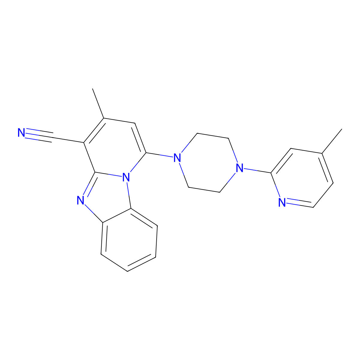 3-Methyl-1-[4-(4-methylpyridin-2-yl)piperazin-1-yl]pyrido[1,2-a]benzimidazole-4-carbonitrile molecular structure, CAS 442572-32-9