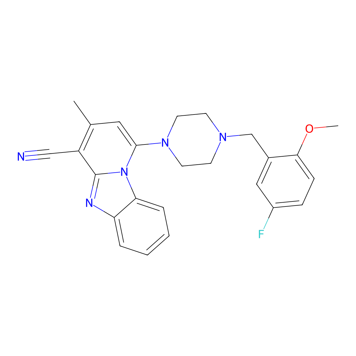 1-[4-(5-Fluoro-2-methoxybenzyl)piperazin-1-yl]-3-methylpyrido[1,2-a]benzimidazole-4-carbonitrile molecular structure, CAS 442572-33-0