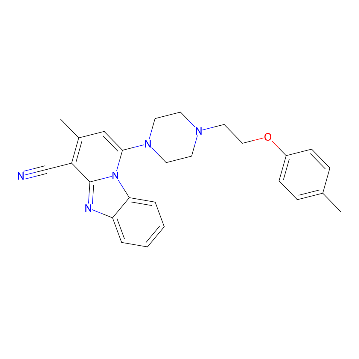 3-Methyl-1-{4-[2-(4-methylphenoxy)ethyl]piperazin-1-yl}pyrido[1,2-a]benzimidazole-4-carbonitrile molecular structure, CAS 442572-35-2