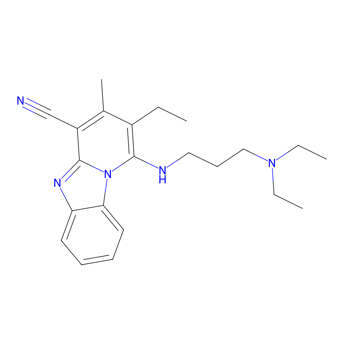 1-[3-(Diethylamino)propylamino]-2-ethyl-3-methylpyrido[1,2-a]benzimidazole-4-carbonitrile molecular structure, CAS 442572-41-0