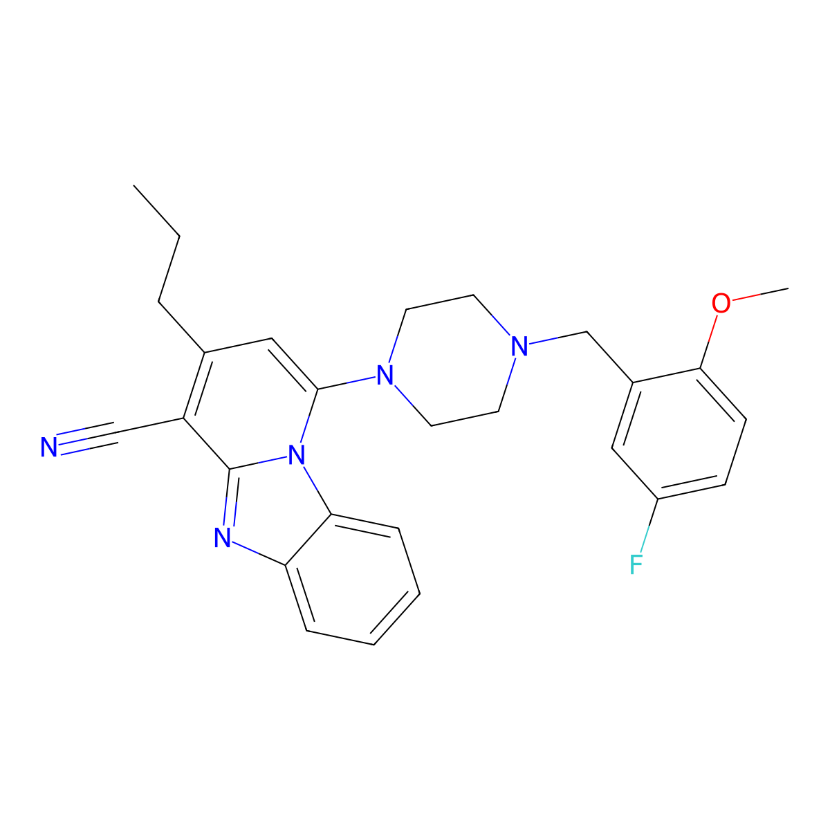 1-[4-(5-Fluoro-2-methoxybenzyl)-1-piperazinyl]-3-propylpyrido[1,2-a]benzimidazole-4-carbonitrile molecular structure, CAS 442572-49-8