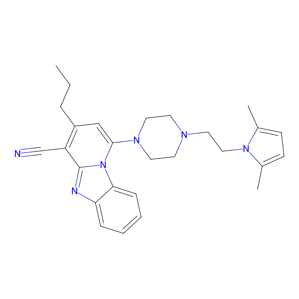 1-{4-[2-(2,5-dimethyl-1H-pyrrol-1-yl)ethyl]piperazin-1-yl}-3-propylpyrido[1,2-a]benzimidazole-4-carbonitrile molecular structure, CAS 442572-50-1