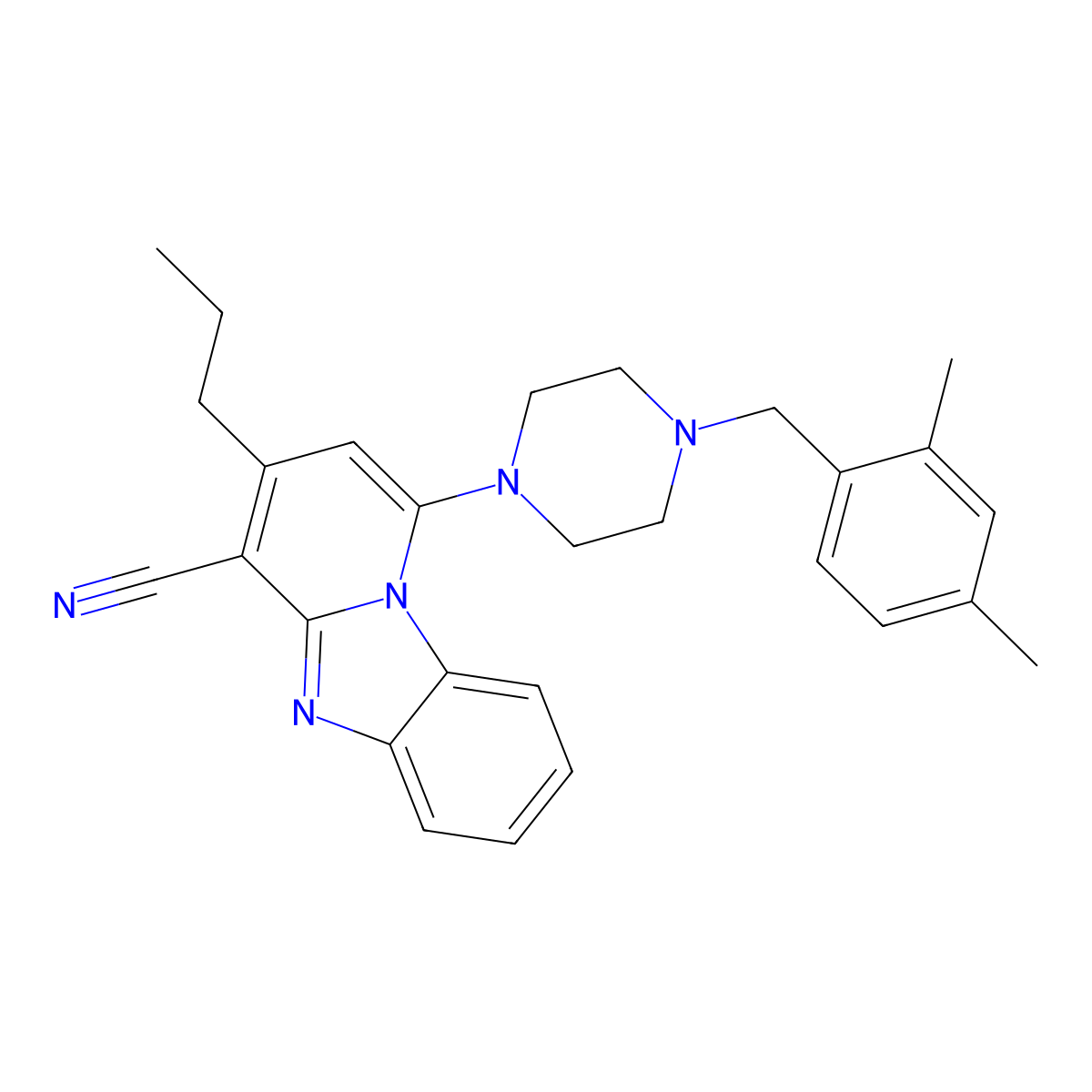 1-[4-(2,4-Dimethylbenzyl)piperazin-1-yl]-3-propylpyrido[1,2-a]benzimidazole-4-carbonitrile molecular structure, CAS 442572-51-2
