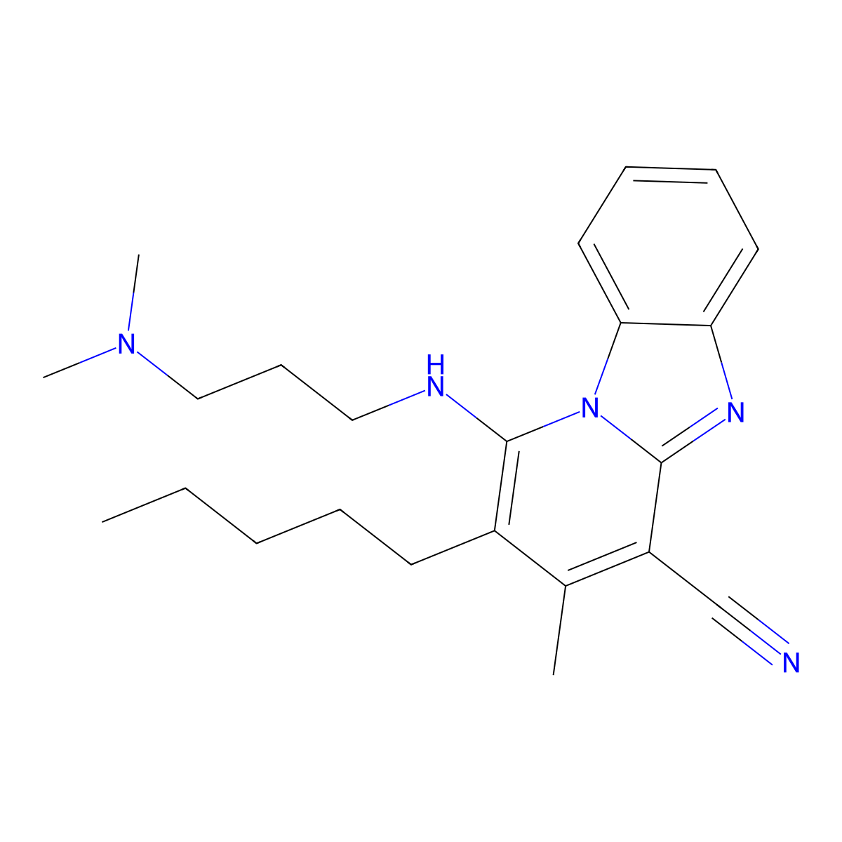 1-{[3-(Dimethylamino)propyl]amino}-3-methyl-2-pentylpyrido[1,2-a]benzimidazole-4-carbonitrile molecular structure, CAS 442572-59-0