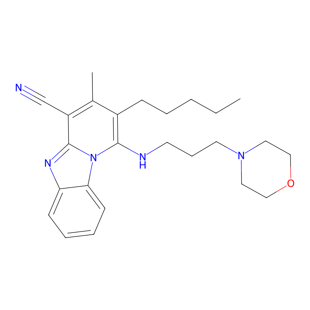 3-Methyl-1-(3-morpholin-4-ylpropylamino)-2-pentylpyrido[1,2-a]benzimidazole-4-carbonitrile molecular structure, CAS 442572-63-6