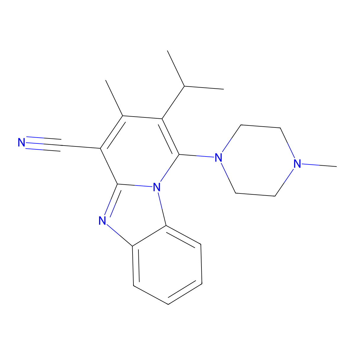 2-Isopropyl-3-methyl-1-(4-methyl-1-piperazinyl)pyrido[1,2-a]benzimidazole-4-carbonitrile molecular structure, CAS 442572-64-7