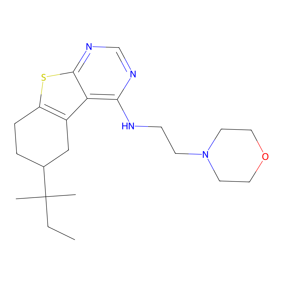 6-(2-methylbutan-2-yl)-N-[2-(morpholin-4-yl)ethyl]-5,6,7,8-tetrahydro[1]benzothieno[2,3-d]pyrimidin-4-amine molecular structure, CAS 442572-65-8
