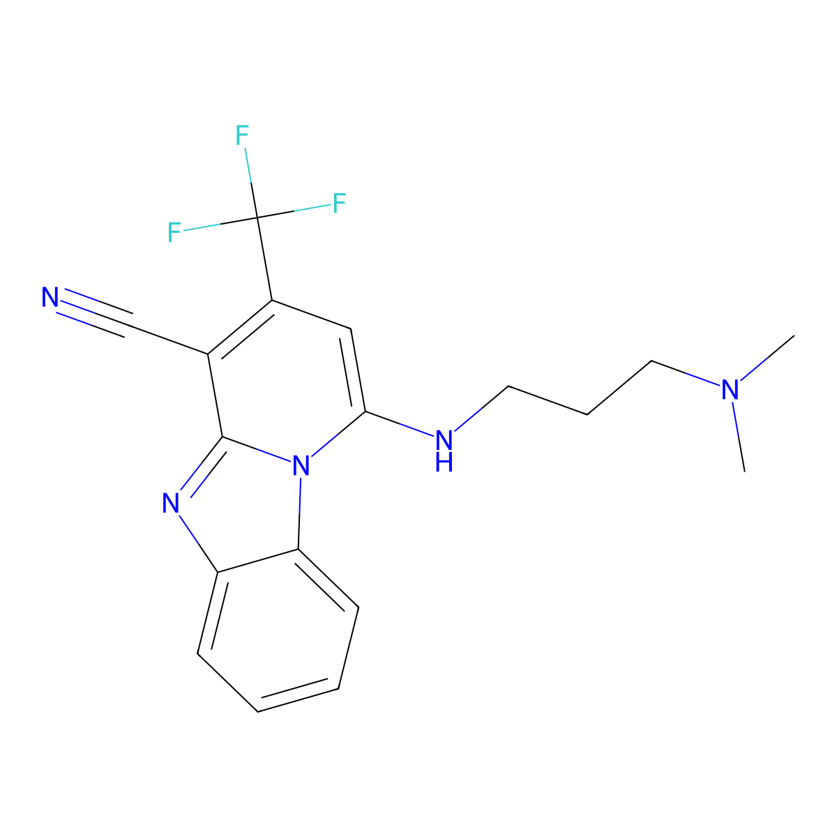1-[3-(Dimethylamino)propylamino]-3-(trifluoromethyl)pyrido[1,2-a]benzimidazole-4-carbonitrile molecular structure, CAS 442572-69-2