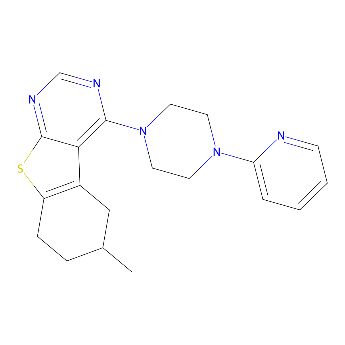 6-Methyl-4-[4-(pyridin-2-yl)piperazin-1-yl]-5,6,7,8-tetrahydro[1]benzothieno[2,3-d]pyrimidine molecular structure, CAS 442572-72-7