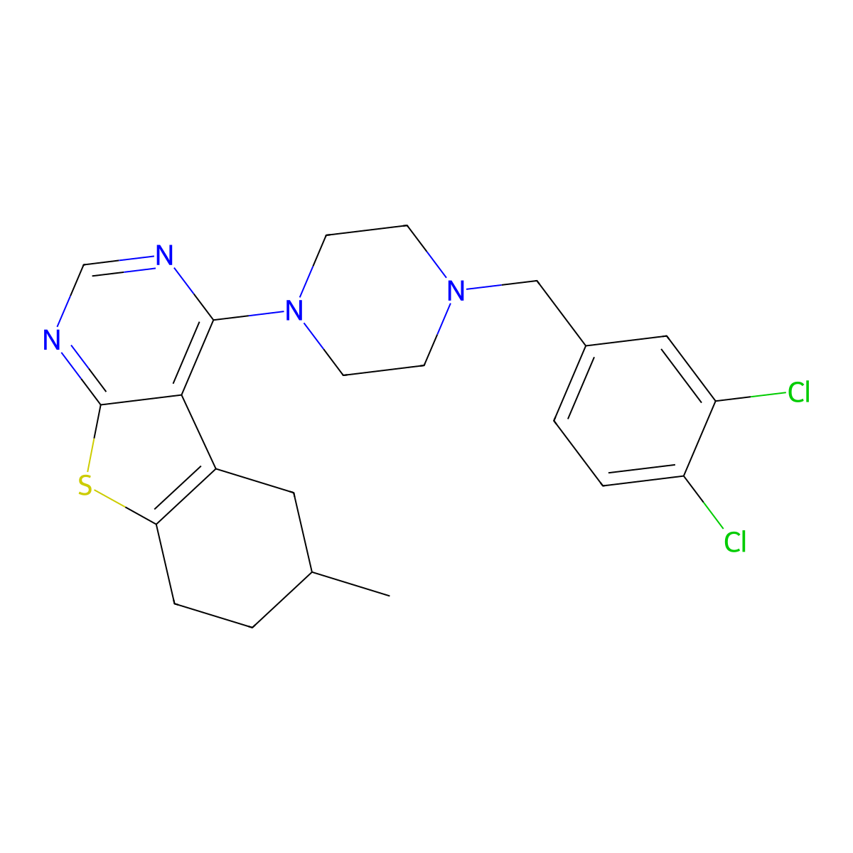 3-{4-[(3,4-Dichlorophenyl)methyl]piperazin-1-yl}-12-methyl-8-thia-4,6-diazatricyclo[7.4.0.0^{2,7}]trideca-1(9),2(7),3,5-tetraene molecular structure, CAS 442572-73-8