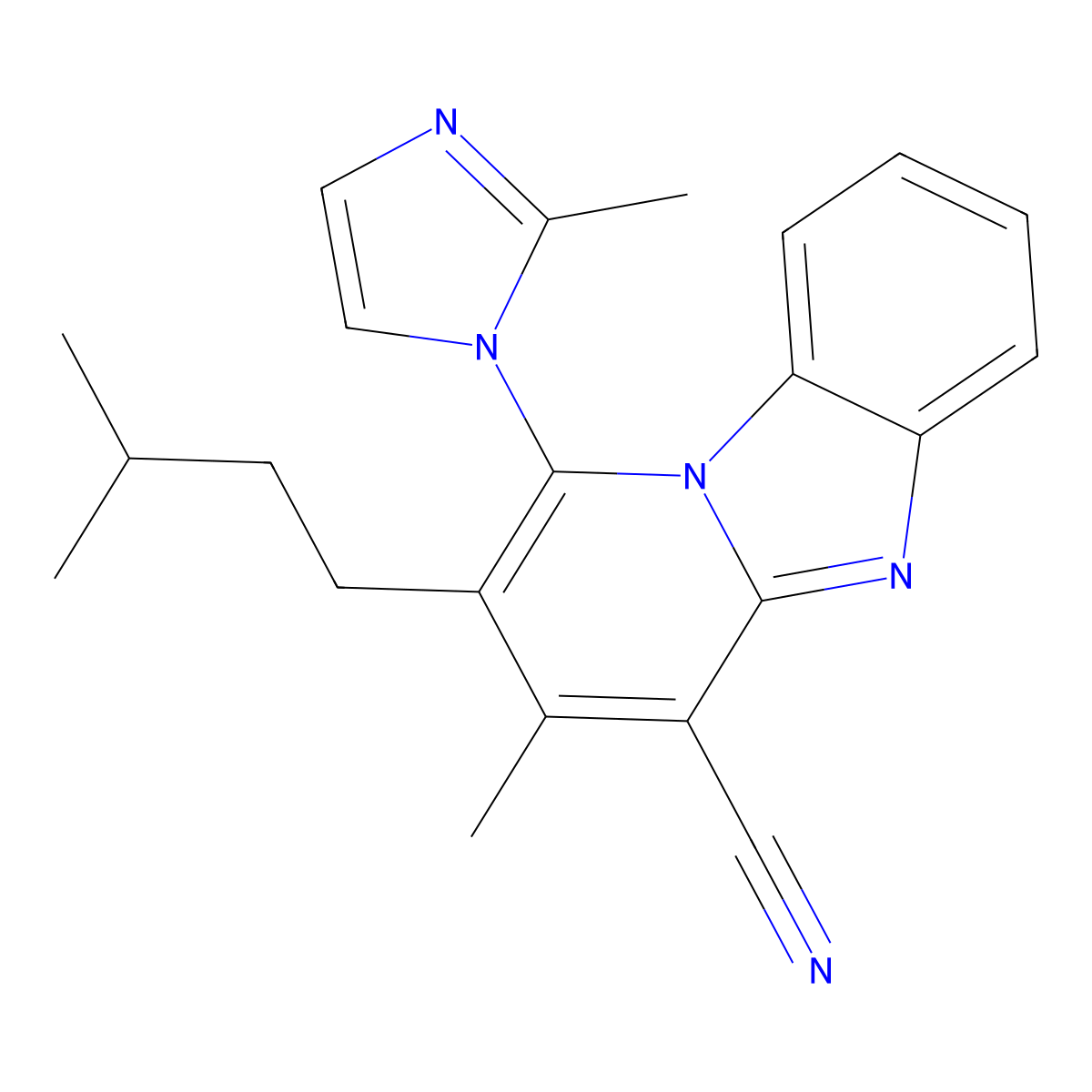 3-methyl-2-(3-methylbutyl)-1-(2-methyl-1H-imidazol-1-yl)pyrido[1,2-a]benzimidazole-4-carbonitrile molecular structure, CAS 442572-96-5