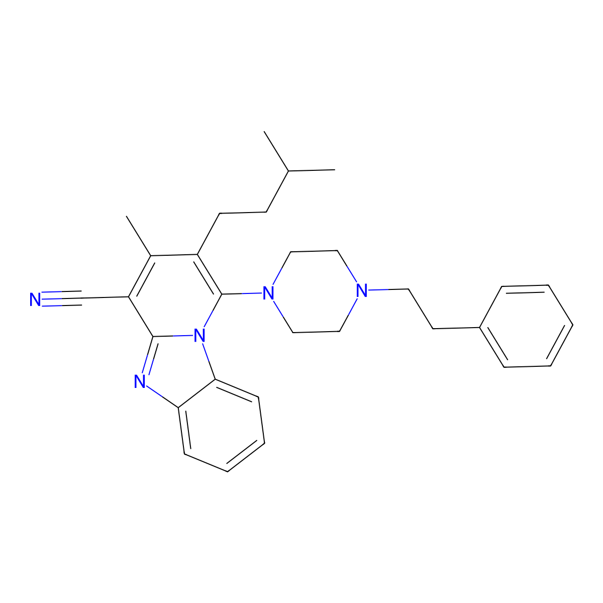 3-Methyl-2-(3-methylbutyl)-1-[4-(2-phenylethyl)piperazin-1-yl]pyrido[1,2-a]benzimidazole-4-carbonitrile molecular structure, CAS 442573-00-4