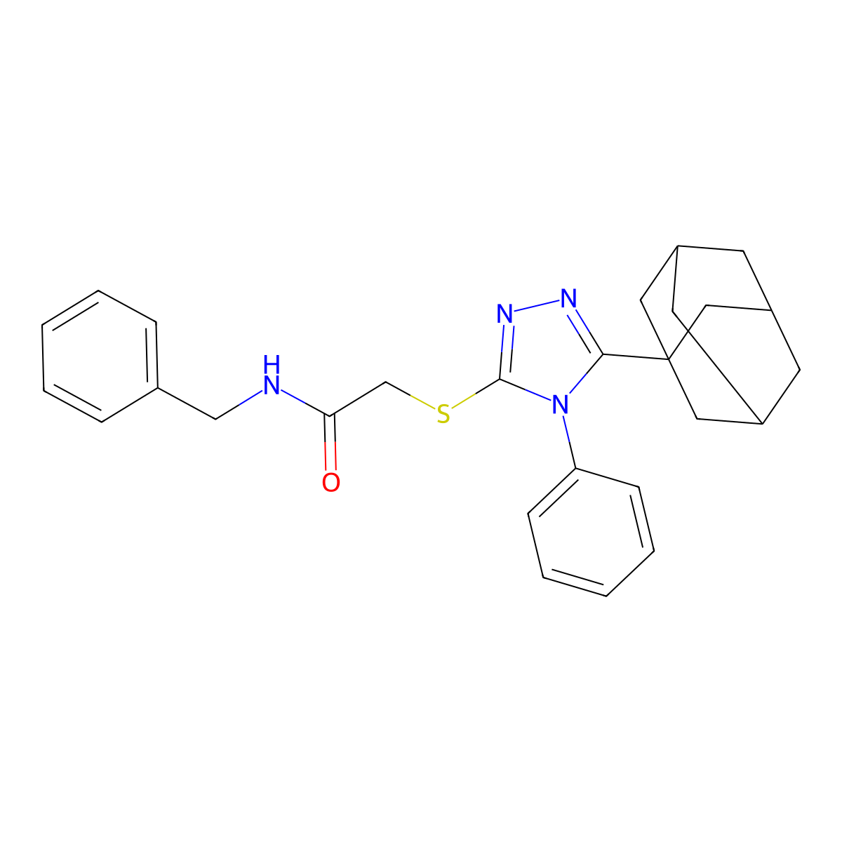 2-[[5-(1-adamantyl)-4-phenyl-1,2,4-triazol-3-yl]sulfanyl]-N-benzylacetamide molecular structure, CAS 442629-15-4