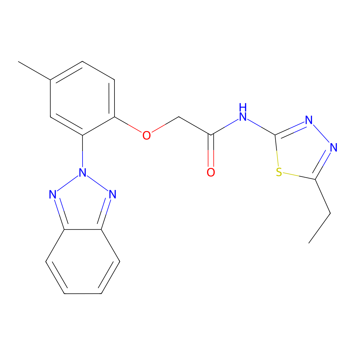 2-[2-(benzotriazol-2-yl)-4-methylphenoxy]-N-(5-ethyl-1,3,4-thiadiazol-2-yl)acetamide molecular structure, CAS 442629-16-5