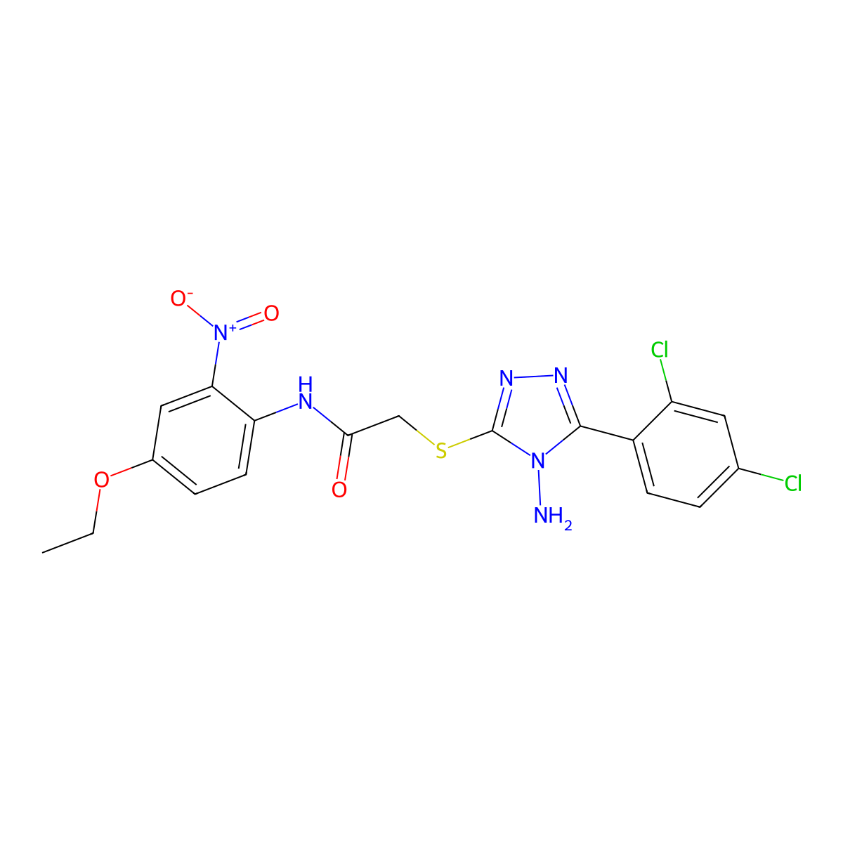 2-[[4-amino-5-(2,4-dichlorophenyl)-1,2,4-triazol-3-yl]sulfanyl]-N-(4-ethoxy-2-nitrophenyl)acetamide molecular structure, CAS 442629-19-8