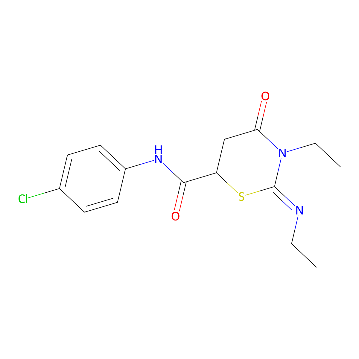 (2Z)-N-(4-chlorophenyl)-3-ethyl-2-(ethylimino)-4-oxo-1,3-thiazinane-6-carboxamide molecular structure, CAS 442629-47-2