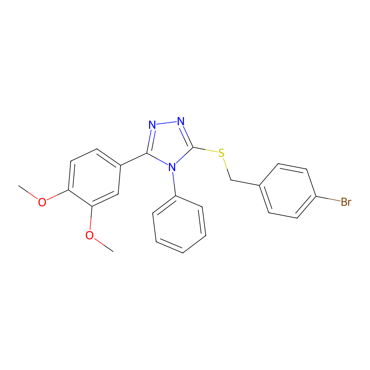 3-[(4-Bromophenyl)methylsulfanyl]-5-(3,4-dimethoxyphenyl)-4-phenyl-1,2,4-triazole molecular structure, CAS 442629-76-7