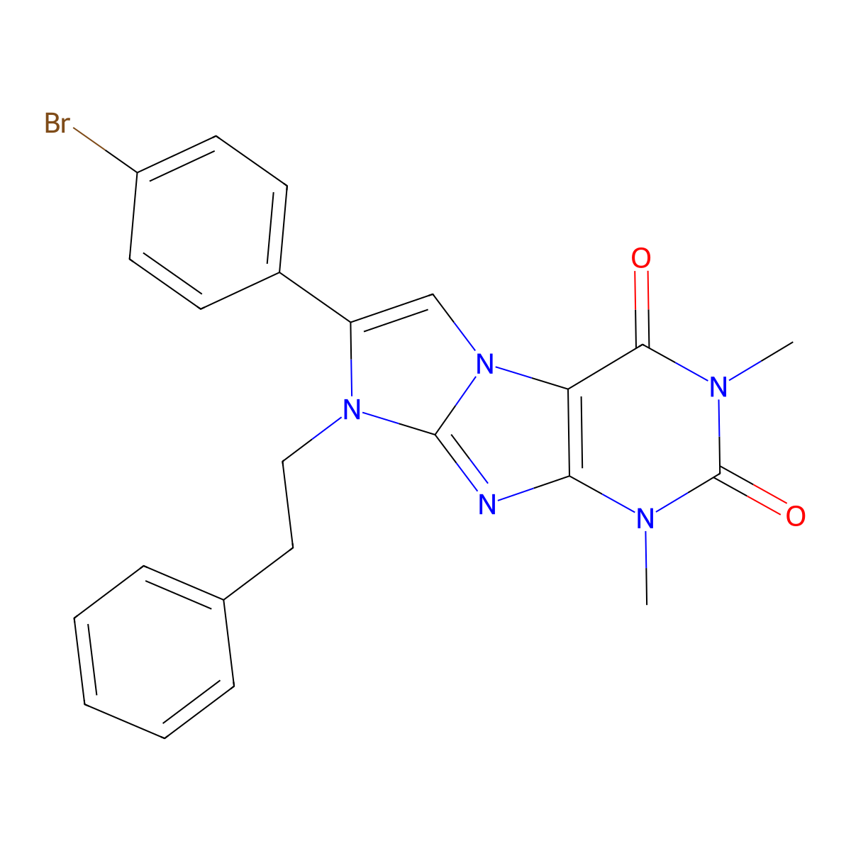 7-(4-Bromophenyl)-2,4-dimethyl-6-(2-phenylethyl)purino[7,8-a]imidazole-1,3-dione molecular structure, CAS 442629-79-0