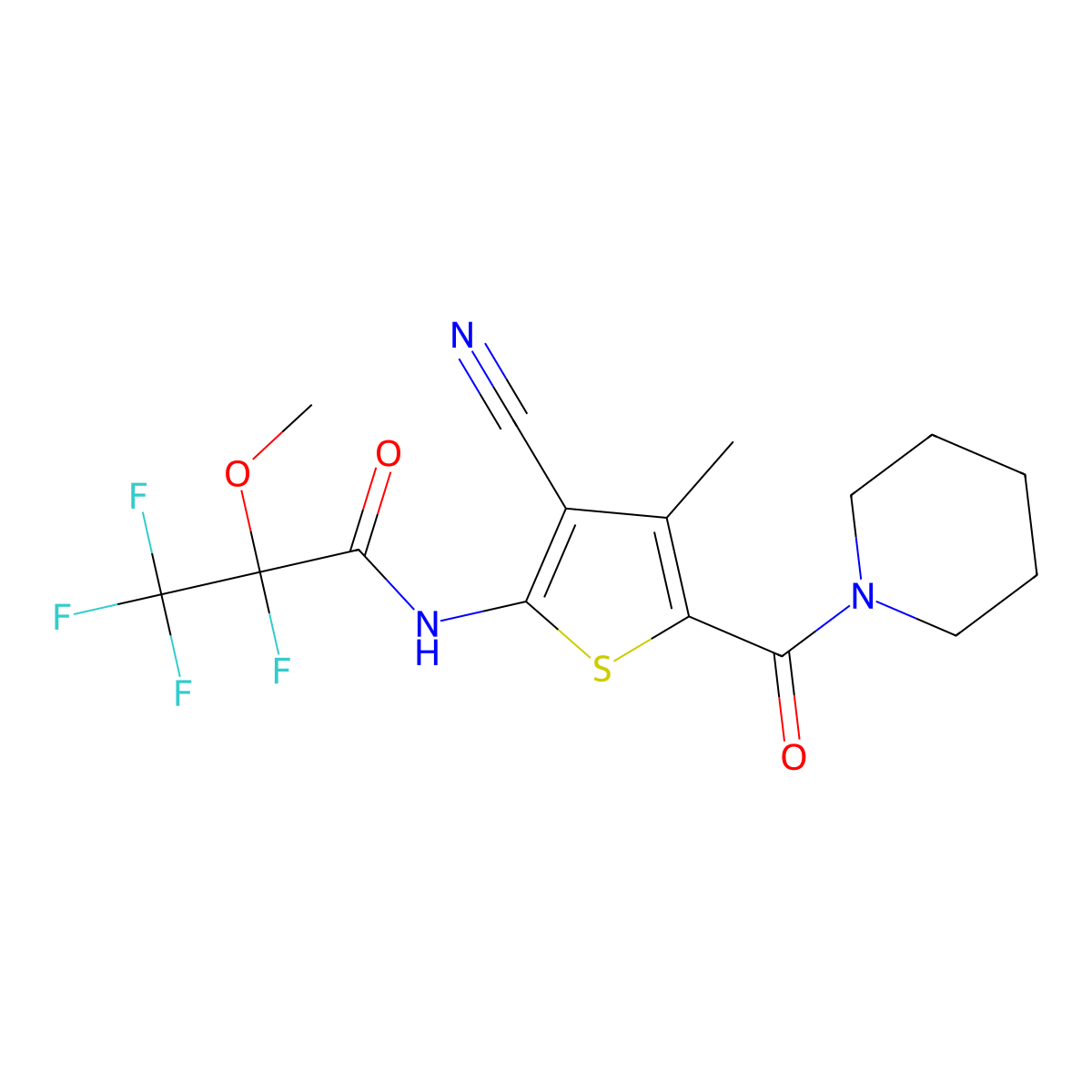 N-[3-Cyano-4-methyl-5-(1-piperidinylcarbonyl)-2-thienyl]-2,3,3,3-tetrafluoro-2-methoxypropanamide molecular structure, CAS 442629-94-9