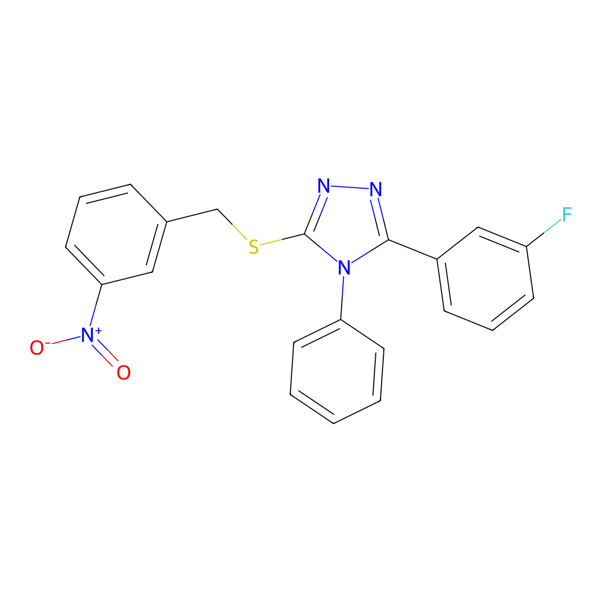 3-(3-fluorophenyl)-5-[(3-nitrobenzyl)sulfanyl]-4-phenyl-4H-1,2,4-triazole molecular structure, CAS 442630-22-0