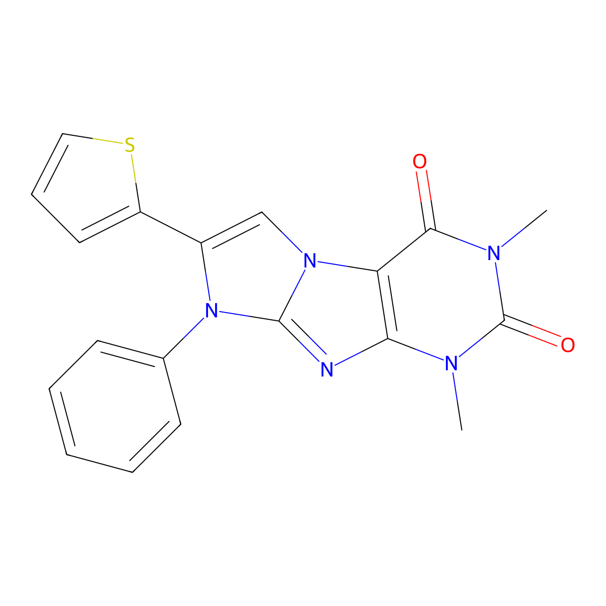 2,4-Dimethyl-6-phenyl-7-thiophen-2-ylpurino[7,8-a]imidazole-1,3-dione molecular structure, CAS 442630-34-4