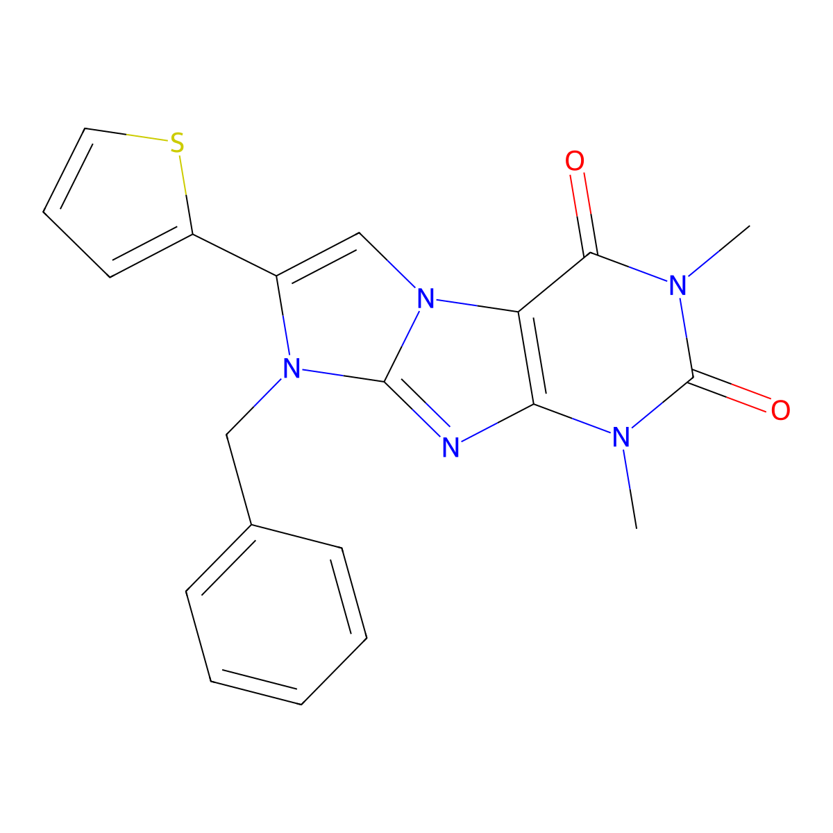 6-Benzyl-2,4-dimethyl-7-thiophen-2-ylpurino[7,8-a]imidazole-1,3-dione molecular structure, CAS 442630-35-5