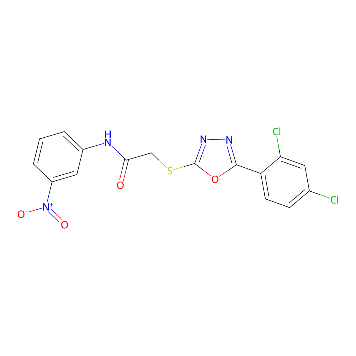 2-[[5-(2,4-dichlorophenyl)-1,3,4-oxadiazol-2-yl]sulfanyl]-N-(3-nitrophenyl)acetamide molecular structure, CAS 442630-50-4