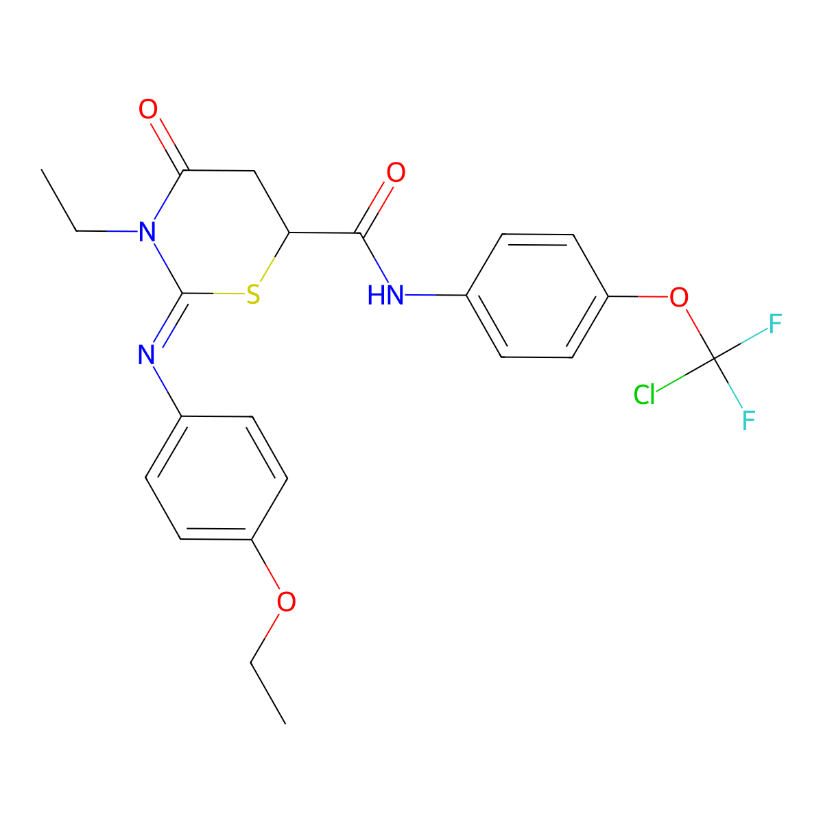 N-[4-[chloro(difluoro)methoxy]phenyl]-2-(4-ethoxyphenyl)imino-3-ethyl-4-oxo-1,3-thiazinane-6-carboxamide molecular structure, CAS 442632-96-4