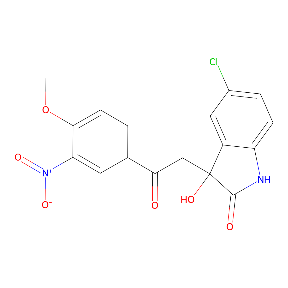 5-chloro-3-hydroxy-3-[2-(4-methoxy-3-nitrophenyl)-2-oxoethyl]-1,3-dihydro-2H-indol-2-one molecular structure, CAS 442639-95-4
