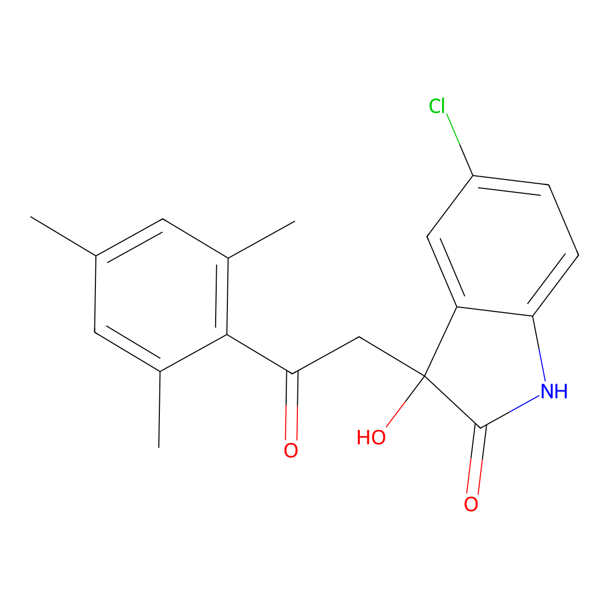 5-chloro-3-hydroxy-3-[2-oxo-2-(2,4,6-trimethylphenyl)ethyl]-1H-indol-2-one molecular structure, CAS 442639-97-6