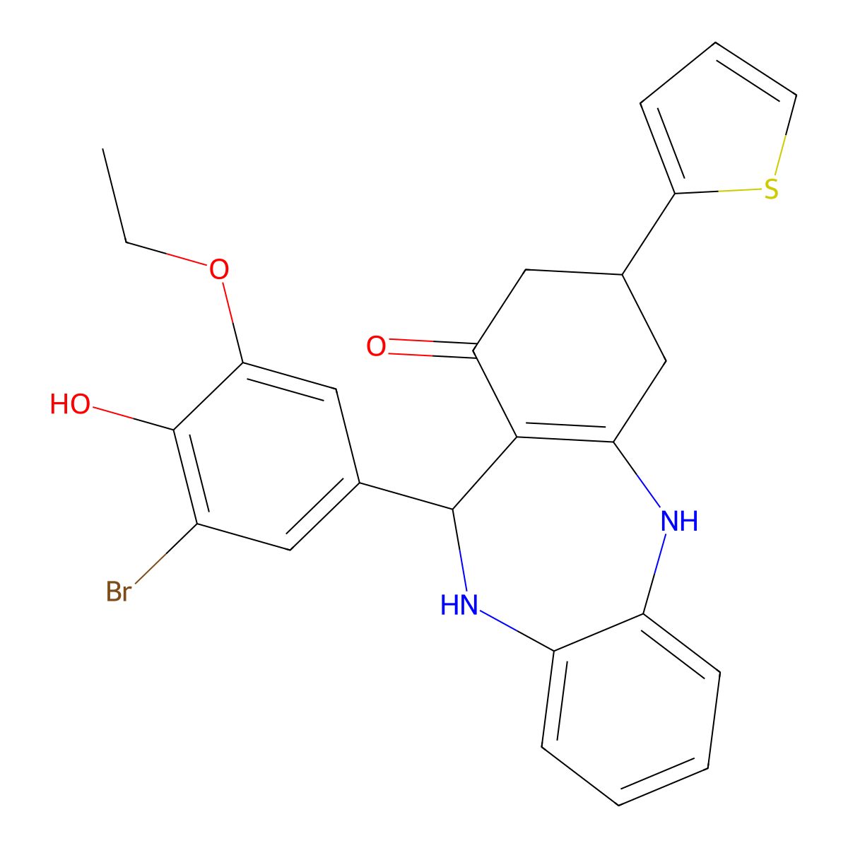 6-(3-Bromo-5-ethoxy-4-hydroxyphenyl)-9-thiophen-2-yl-5,6,8,9,10,11-hexahydrobenzo[b][1,4]benzodiazepin-7-one molecular structure, CAS 442641-34-1