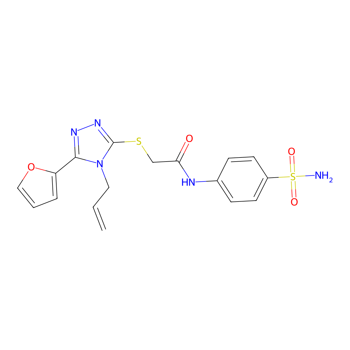 2-{[4-Allyl-5-(2-furyl)-4H-1,2,4-triazol-3-YL]sulfanyl}-N-[4-(aminosulfonyl)phenyl]acetamide molecular structure, CAS 442641-51-2