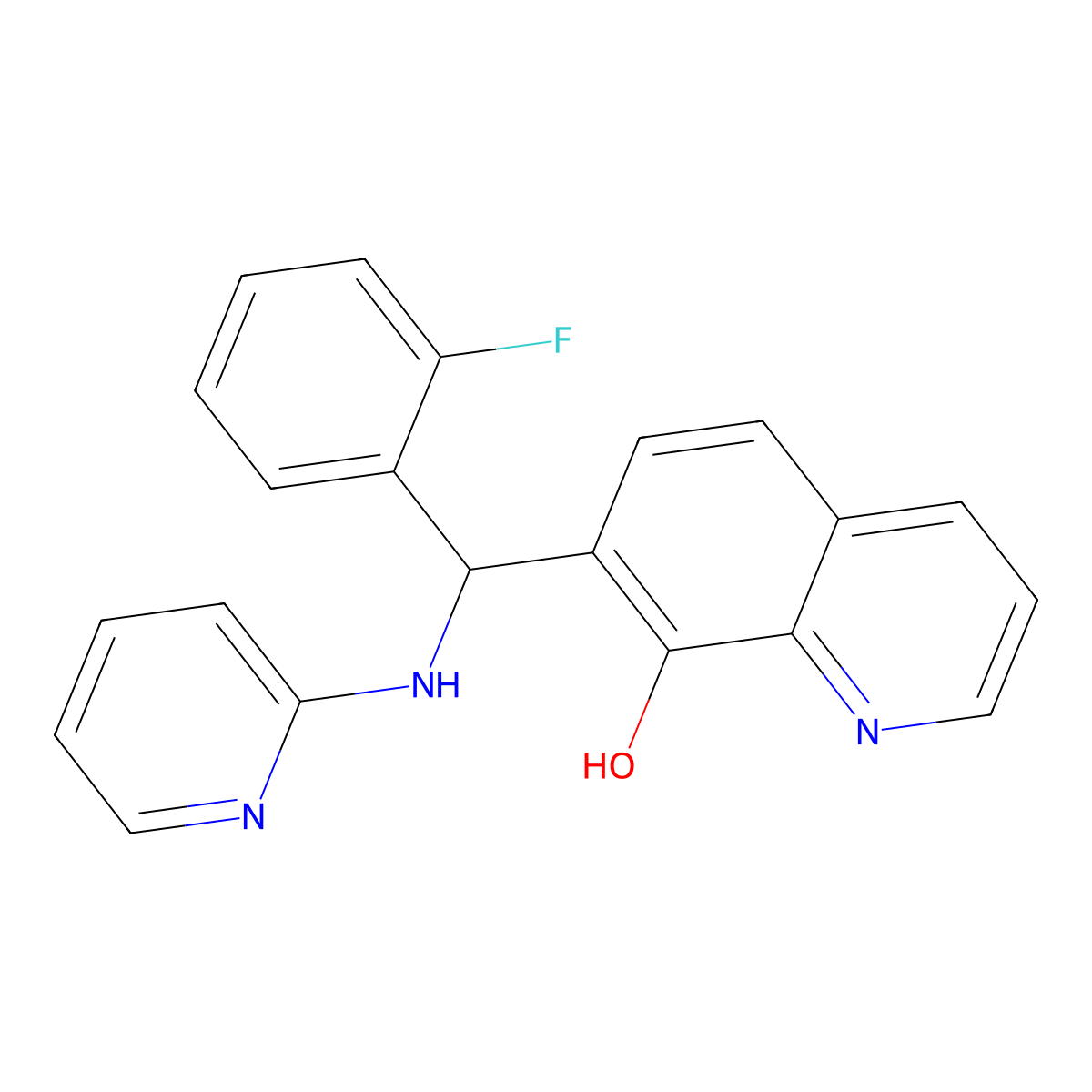 7-((2-Fluorophenyl)(pyridin-2-ylamino)methyl)quinolin-8-ol molecular structure, CAS 442642-02-6