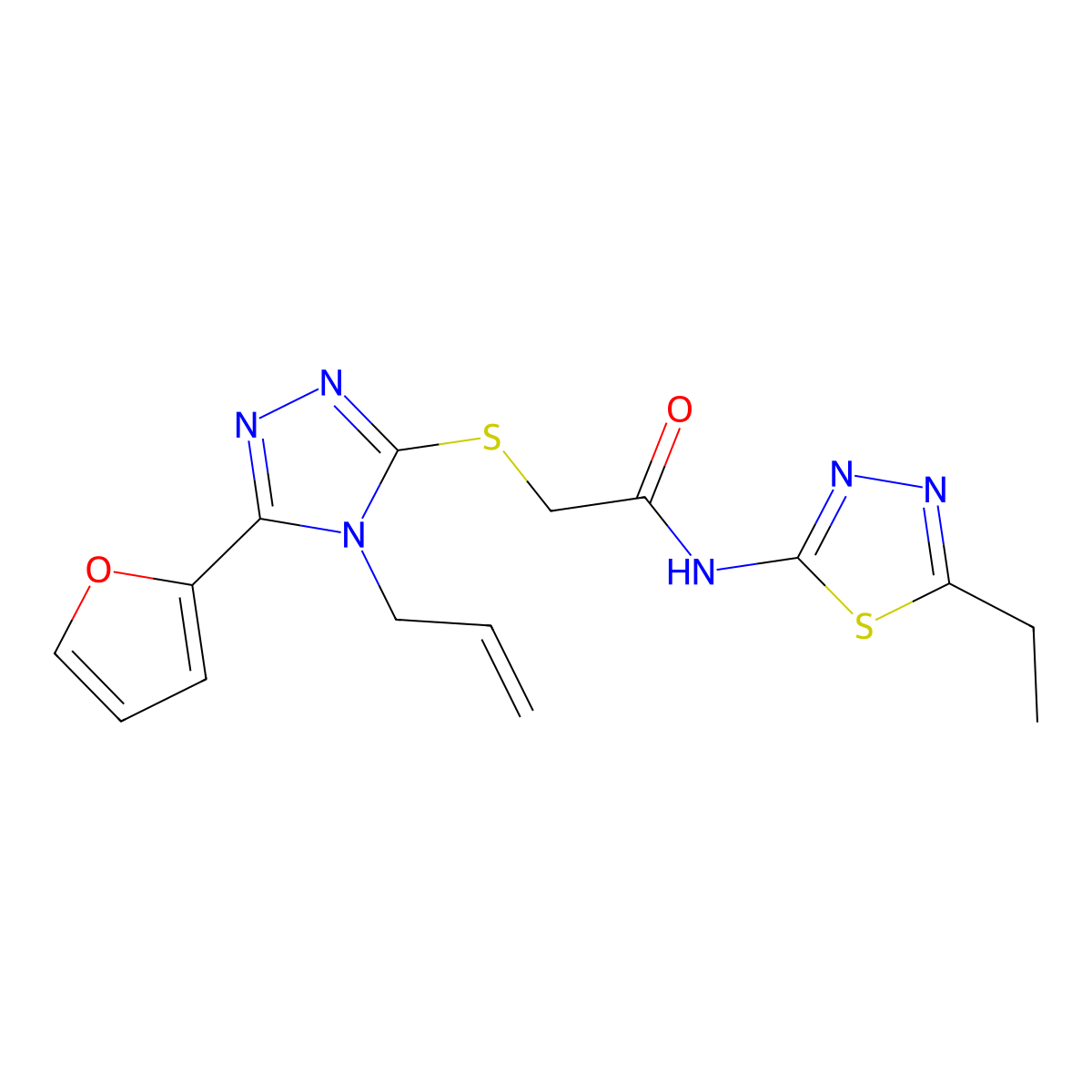 2-{[4-allyl-5-(2-furyl)-4H-1,2,4-triazol-3-yl]thio}-N-(5-ethyl-1,3,4-thiadiazol-2-yl)acetamide molecular structure, CAS 442642-30-0