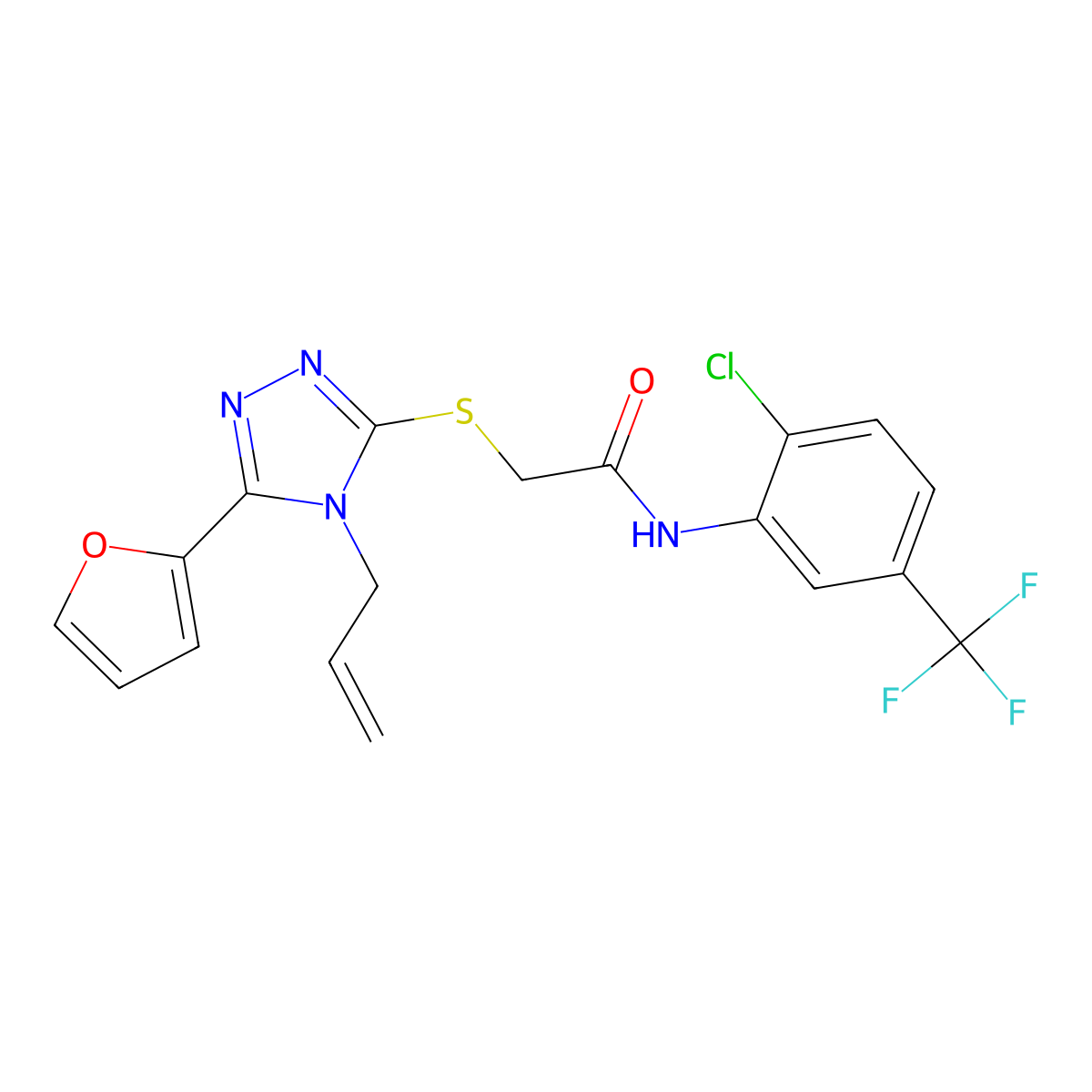N-[2-chloro-5-(trifluoromethyl)phenyl]-2-[[5-(furan-2-yl)-4-prop-2-enyl-1,2,4-triazol-3-yl]sulfanyl]acetamide molecular structure, CAS 442642-36-6
