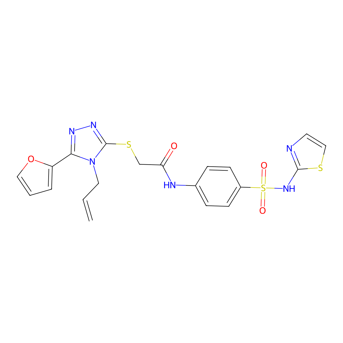 2-[[5-(furan-2-yl)-4-prop-2-enyl-1,2,4-triazol-3-yl]sulfanyl]-N-[4-(1,3-thiazol-2-ylsulfamoyl)phenyl]acetamide molecular structure, CAS 442642-38-8