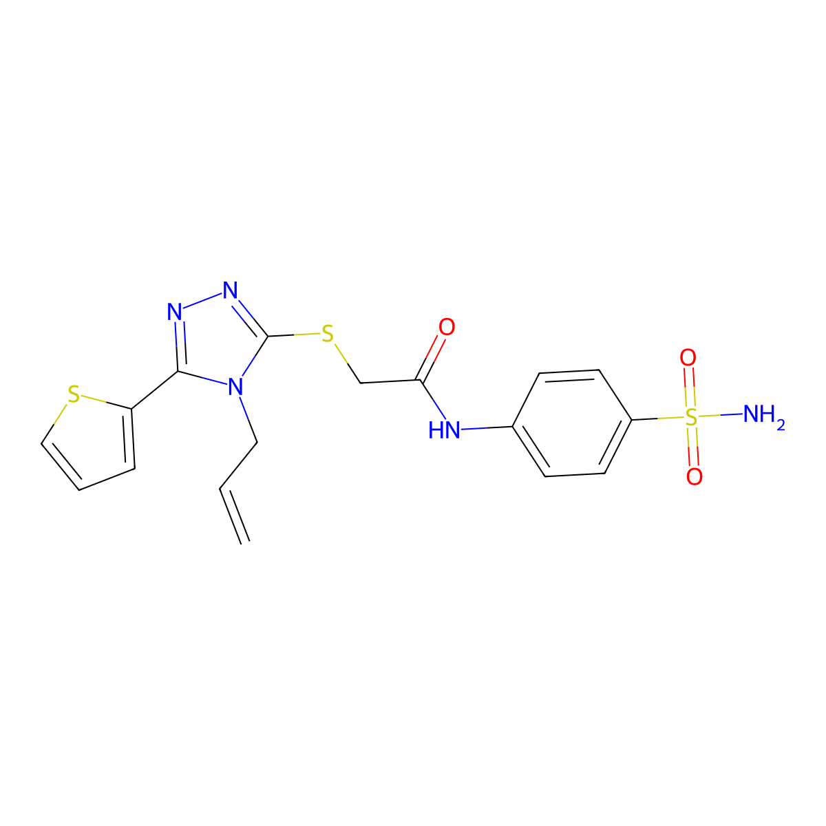 2-{[4-Allyl-5-(2-thienyl)-4H-1,2,4-triazol-3-YL]sulfanyl}-N-[4-(aminosulfonyl)phenyl]acetamide molecular structure, CAS 442642-40-2