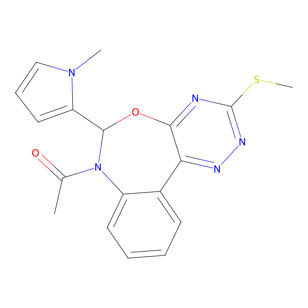 1-[6-(1-methylpyrrol-2-yl)-3-methylsulfanyl-6H-[1,2,4]triazino[5,6-d][3,1]benzoxazepin-7-yl]ethanone molecular structure, CAS 442642-99-1