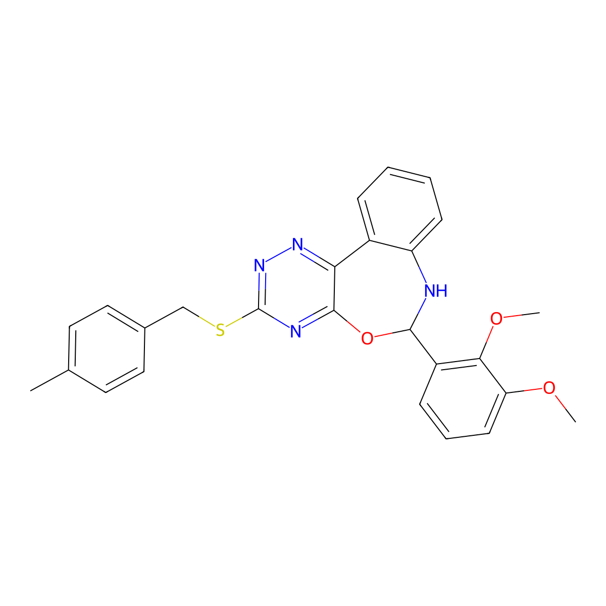 6-(2,3-Dimethoxyphenyl)-3-[(4-methylphenyl)methylsulfanyl]-6,7-dihydro-[1,2,4]triazino[5,6-d][3,1]benzoxazepine molecular structure, CAS 442643-01-8