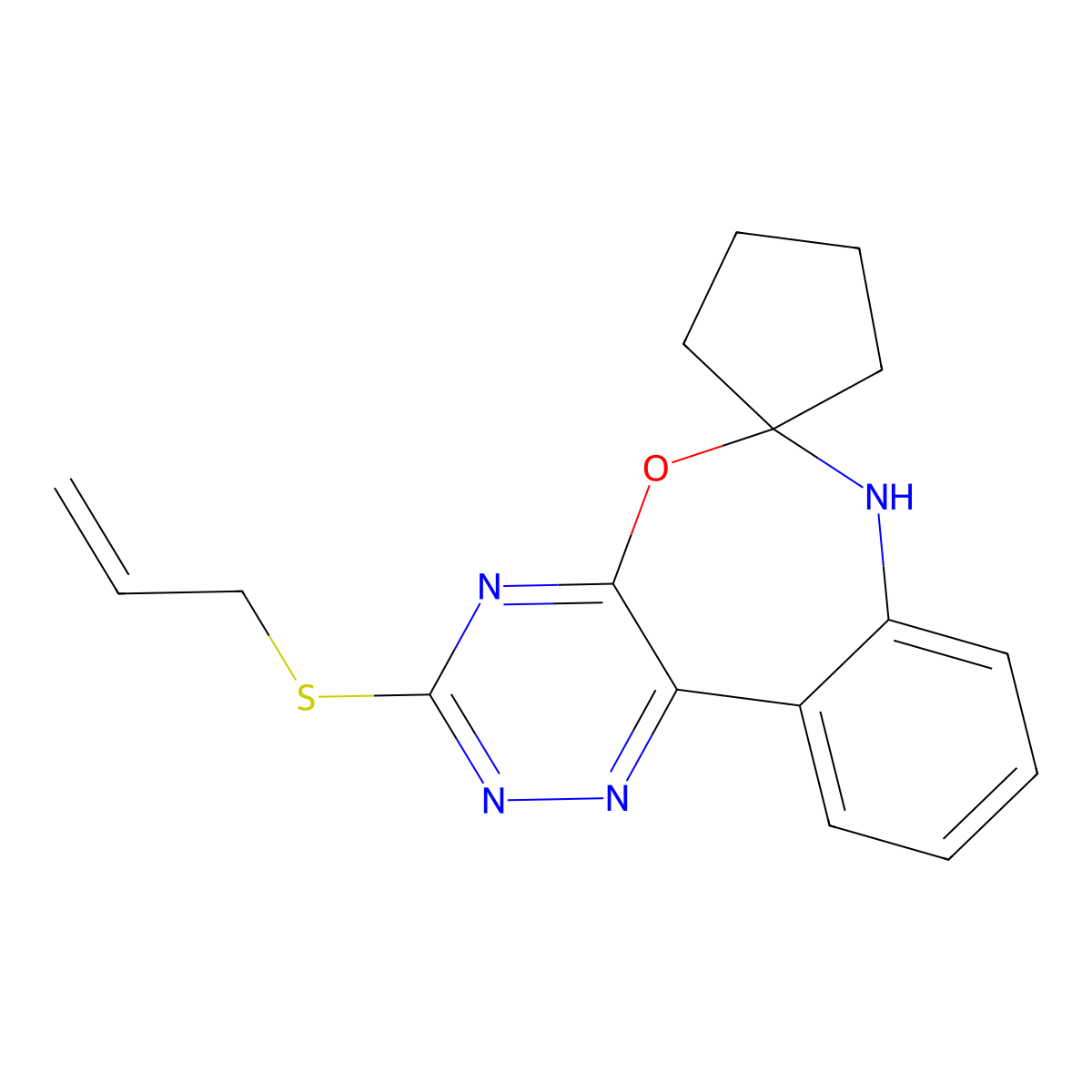 3-(Allylthio)-6,7-dihydro[1,2,4]triazino[5,6-d][3,1]benzoxazepine-6-spiro-1'-cyclopentane molecular structure, CAS 442643-47-2