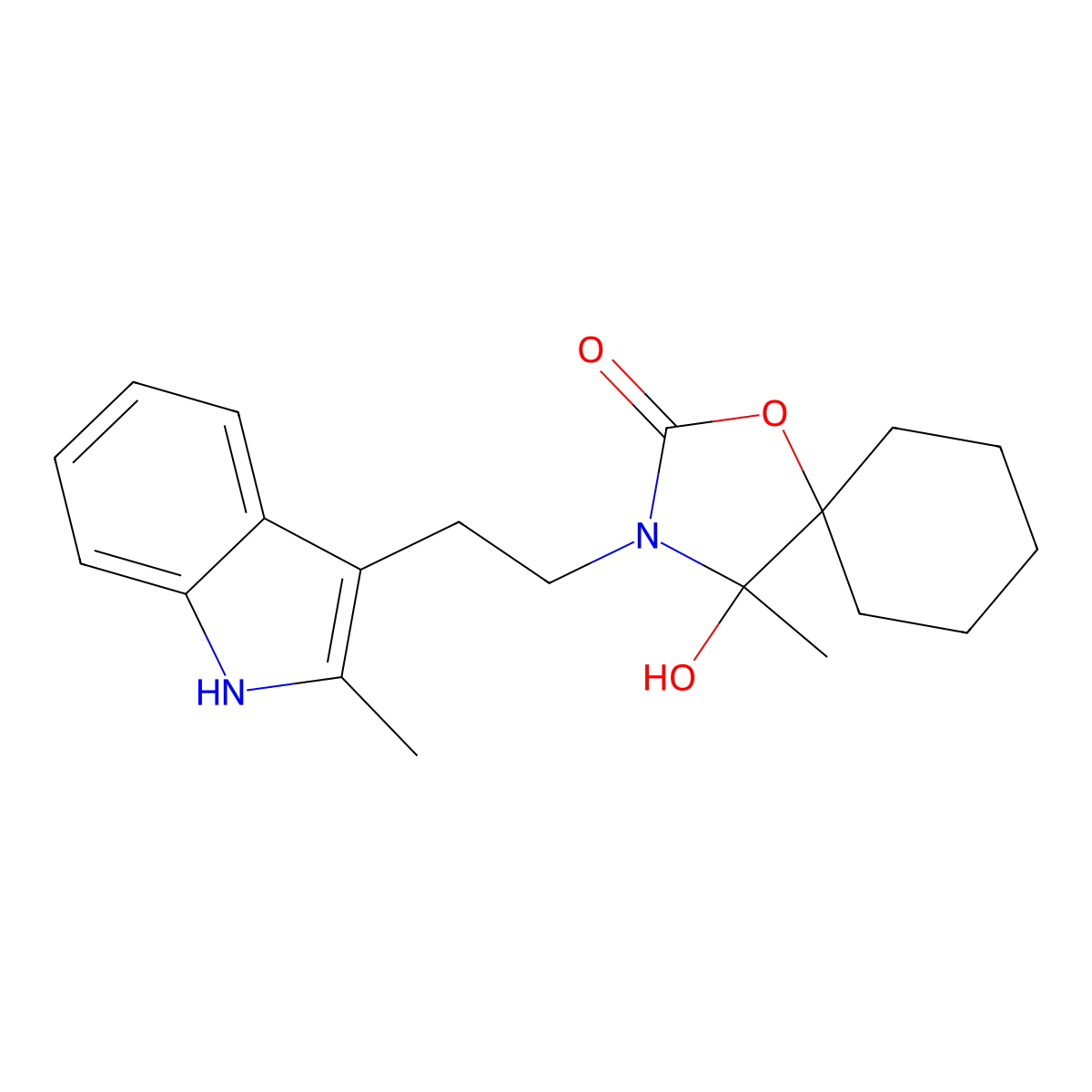 4-hydroxy-4-methyl-3-[2-(2-methyl-1H-indol-3-yl)ethyl]-1-oxa-3-azaspiro[4.5]decan-2-one molecular structure, CAS 442643-68-7