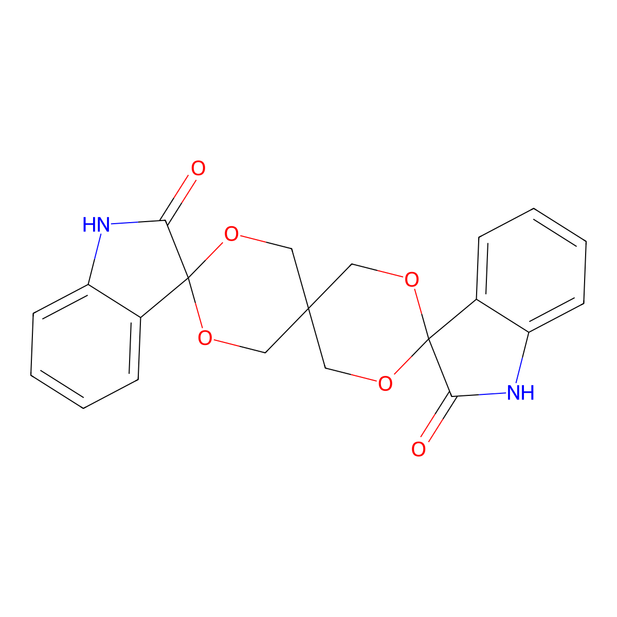 trispiro[indole-3,2'-[1,3]dioxane-5',5''-[1,3]dioxane-2'',3'''-indole]-2,2'''(1H,1'''H)-dione molecular structure, CAS 442644-28-2