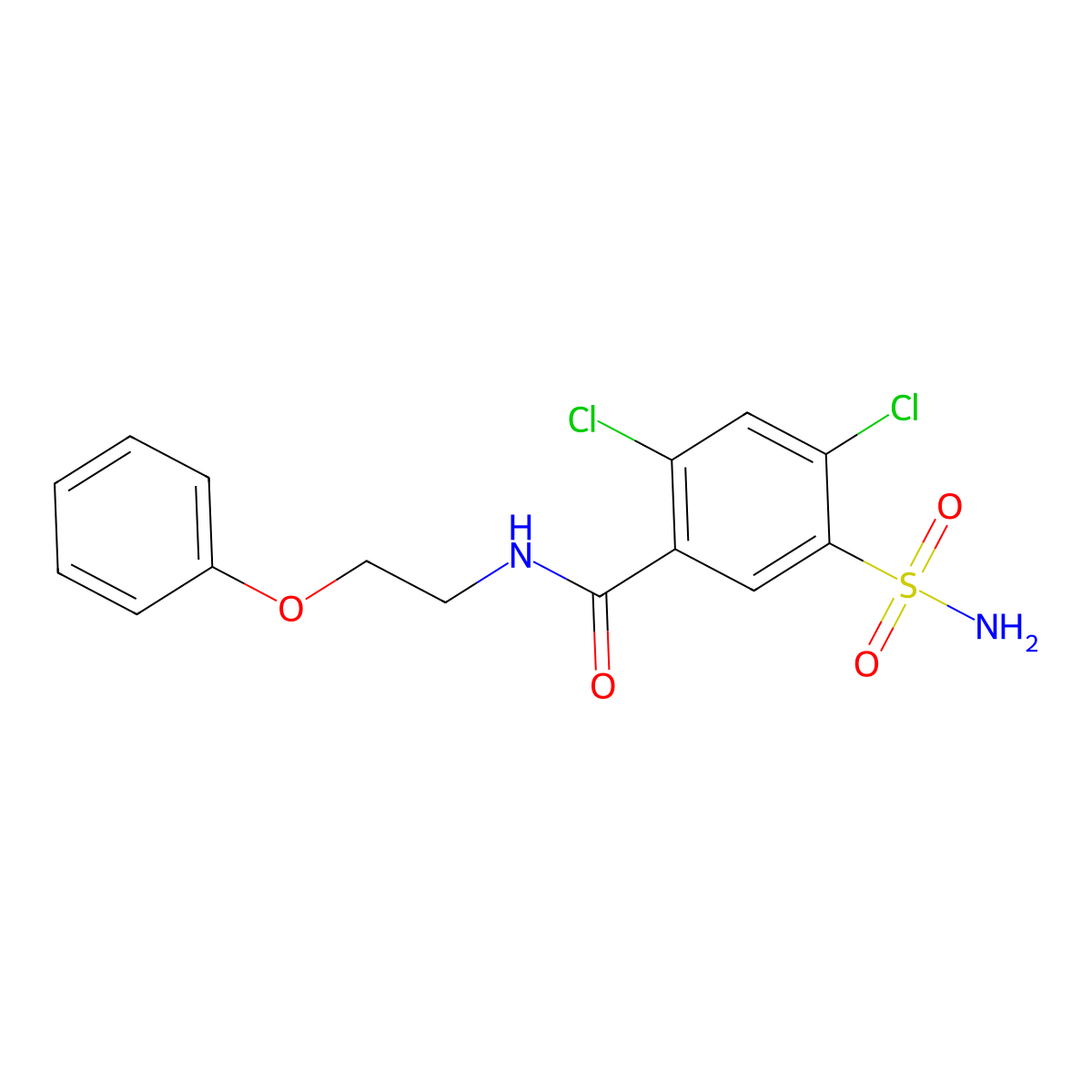 2,4-dichloro-N-(2-phenoxyethyl)-5-sulfamoylbenzamide molecular structure, CAS 442644-34-0