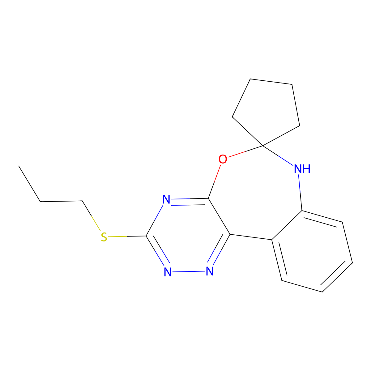 3-(Propylsulfanyl)-6,7-dihydro[1,2,4]triazino[5,6-d][3,1]benzoxazepine-6-spiro-1-cyclopentane molecular structure, CAS 442644-41-9