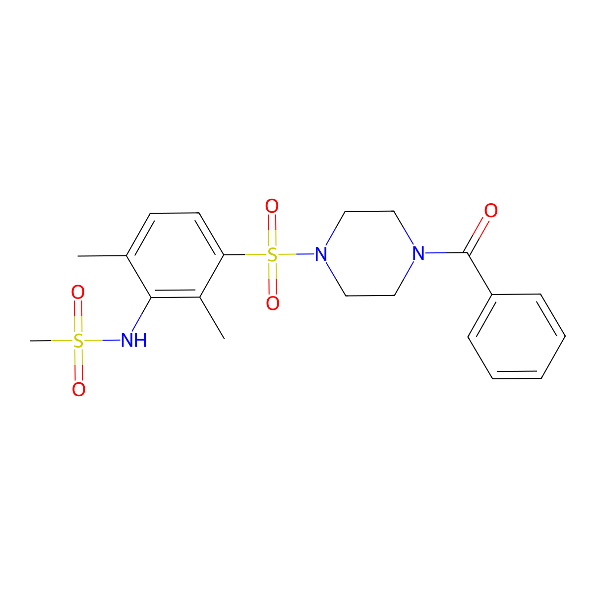 N-[3-(4-benzoylpiperazin-1-yl)sulfonyl-2,6-dimethylphenyl]methanesulfonamide molecular structure, CAS 442644-54-4