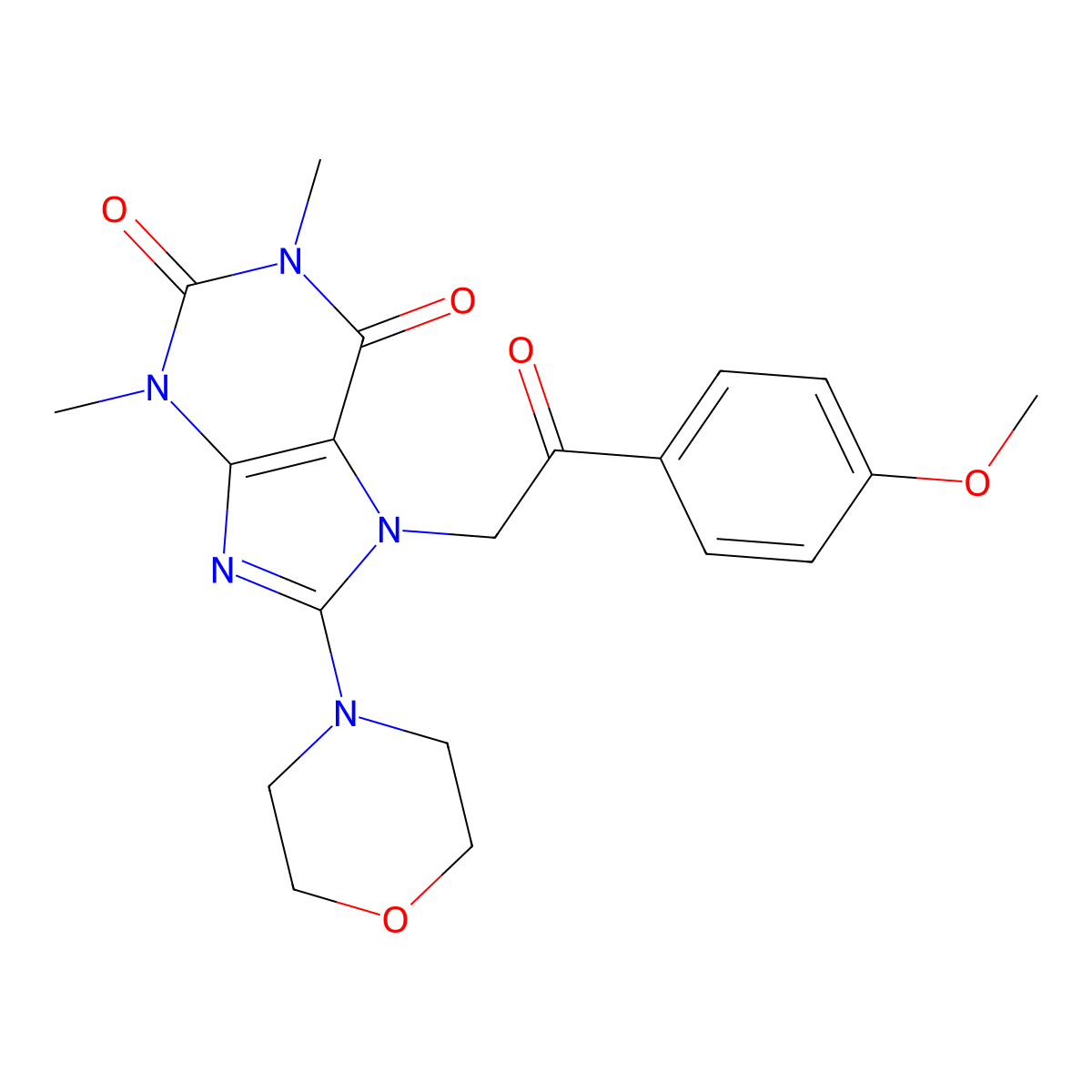 7-[2-(4-Methoxyphenyl)-2-oxoethyl]-1,3-dimethyl-8-morpholin-4-ylpurine-2,6-dione molecular structure, CAS 442644-60-2